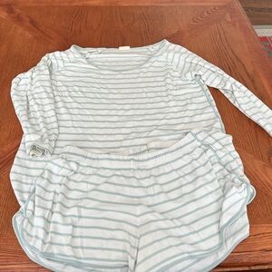 Lake Pima Cotton Striped Long Sleeve Top and Shorts Set
